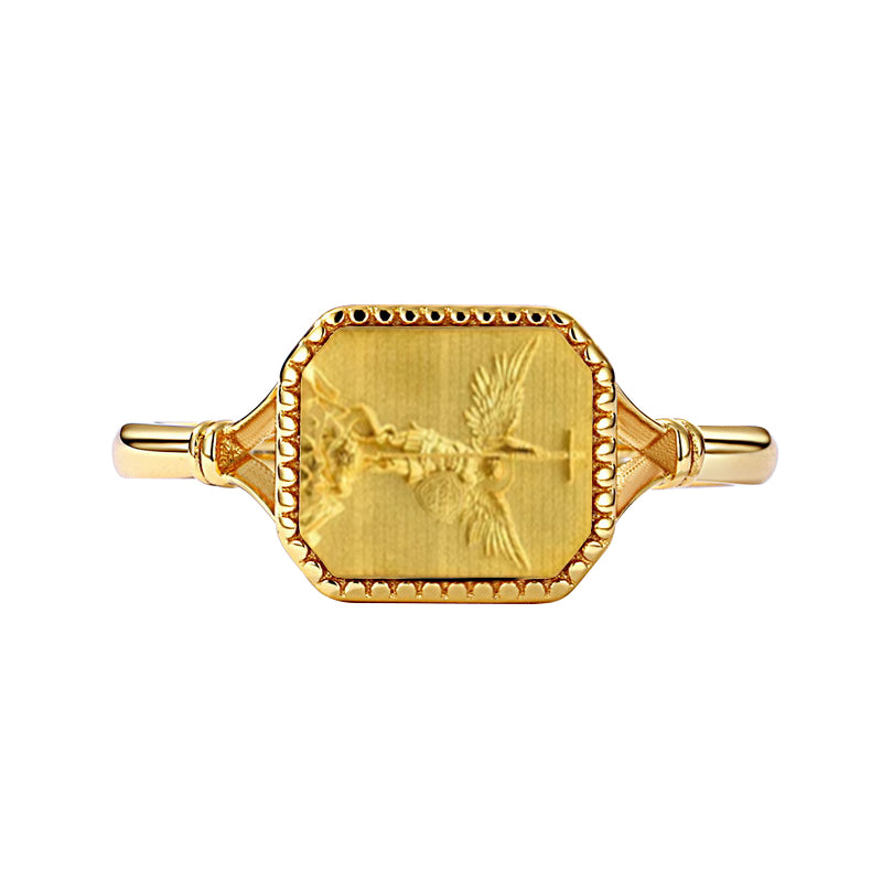 14K Gold Pated Saint Micheal Archangel Adjustable Ring