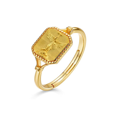 14K Gold Pated Saint Micheal Archangel Adjustable Ring