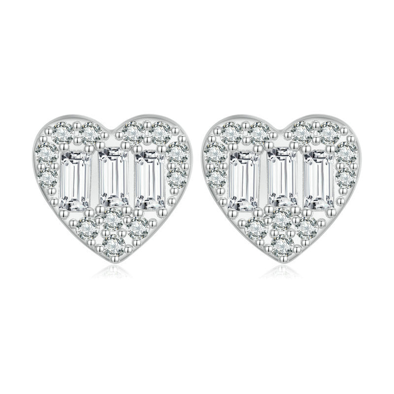 Sterling Silver Cubic Zirconia Heart Stud Earrings