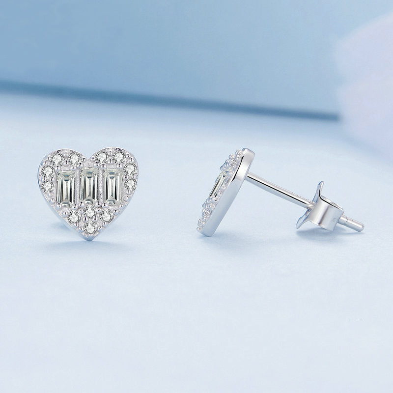 Sterling Silver Cubic Zirconia Heart Stud Earrings