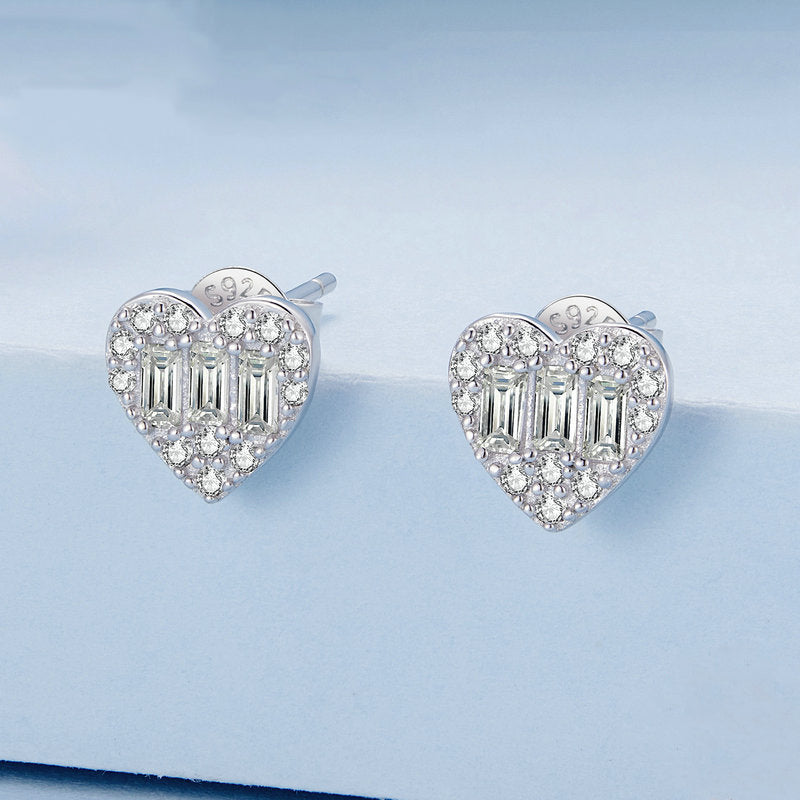 Sterling Silver Cubic Zirconia Heart Stud Earrings