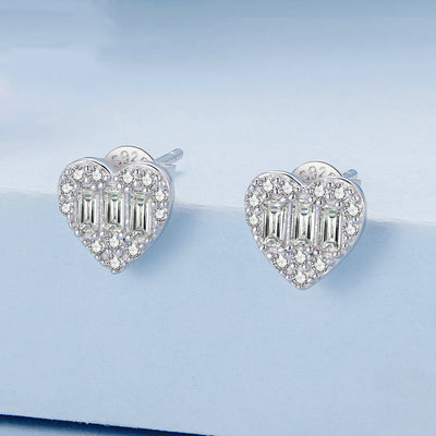 Sterling Silver Cubic Zirconia Heart Stud Earrings