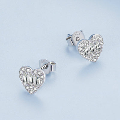 Sterling Silver Cubic Zirconia Heart Stud Earrings