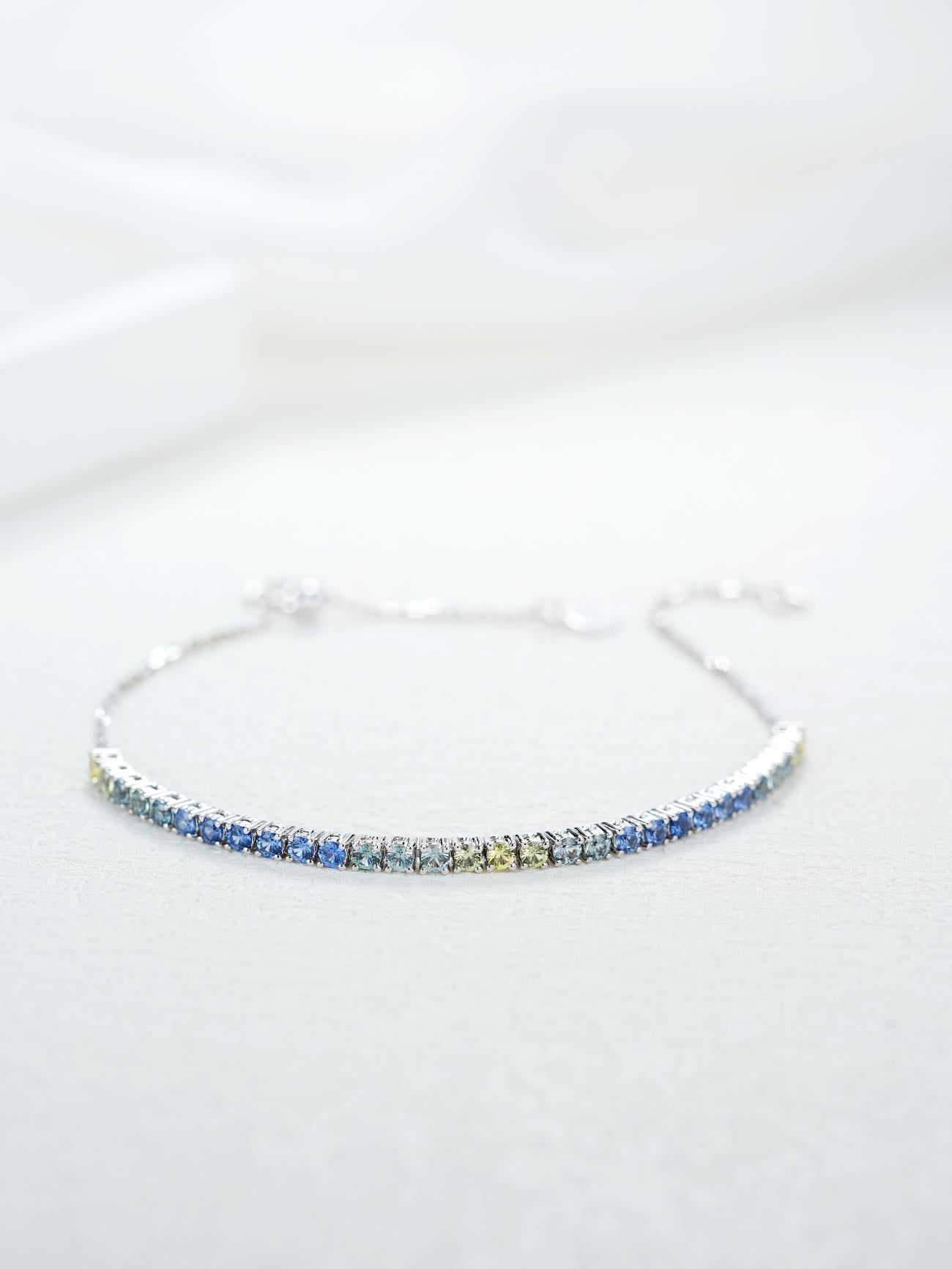 18K White Gold Bracelet Round Rainbow Gemstone Adjustable Tennis Bracelet