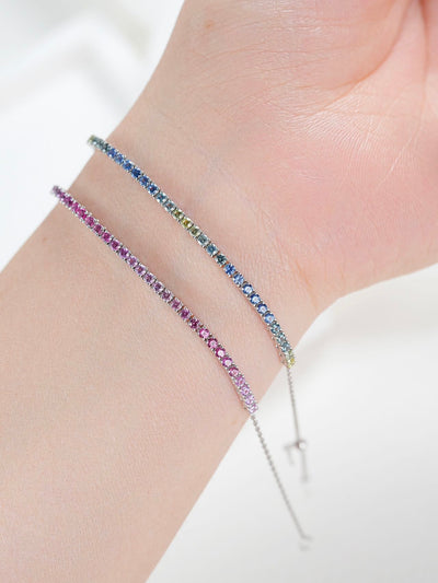 18K White Gold Bracelet Round Rainbow Gemstone Adjustable Tennis Bracelet