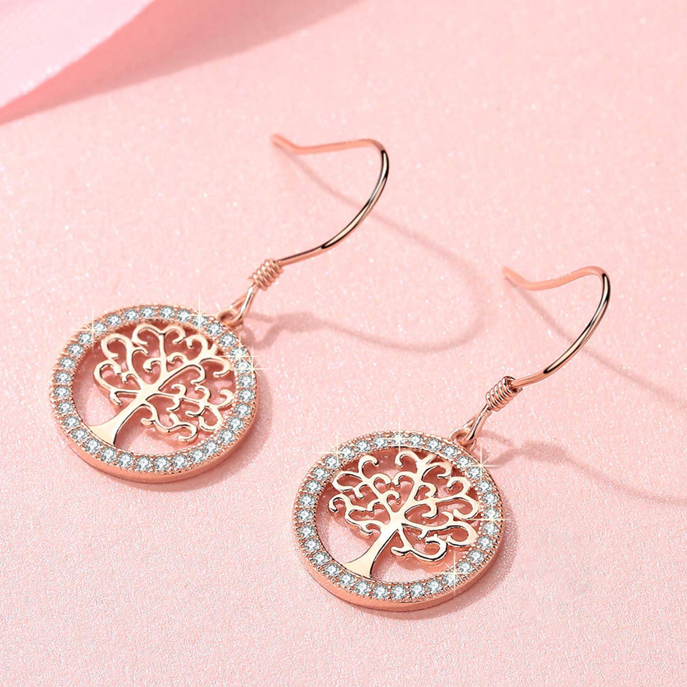 Rose Gold Plated Sterling Silver Tree of Life Earrings