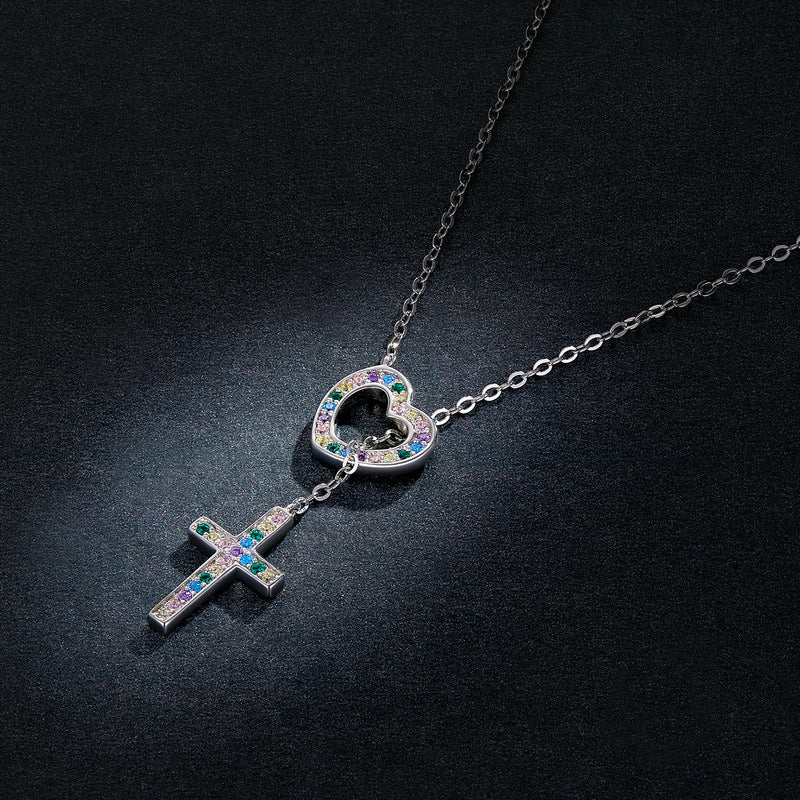 Sterling Silver Love Cross Pendant Necklace