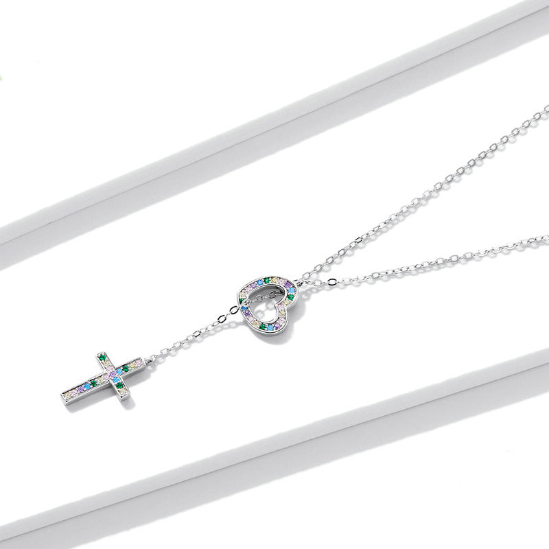 Sterling Silver Love Cross Pendant Necklace