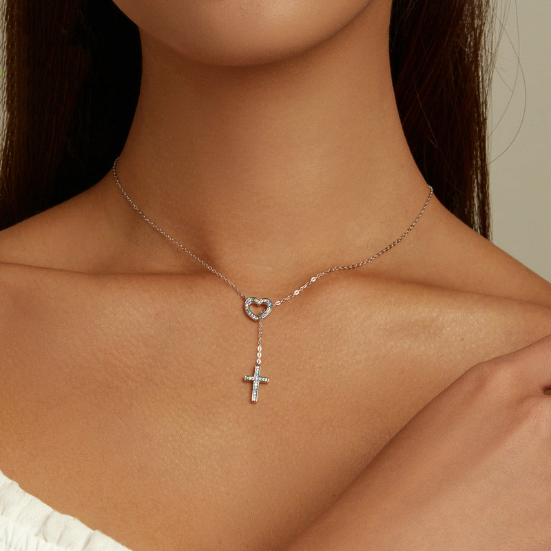 Sterling Silver Love Cross Pendant Necklace