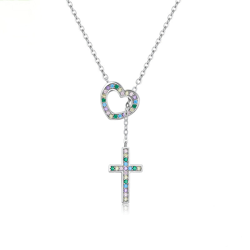 Sterling Silver Love Cross Pendant Necklace