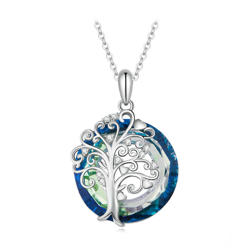 Sterling Silver Blue Cubic Zirconia Tree of Life Pendant Necklace