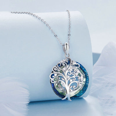 Sterling Silver Blue Cubic Zirconia Tree of Life Pendant Necklace