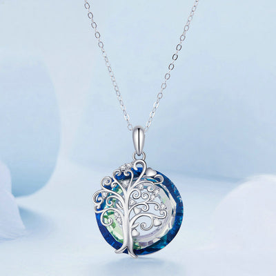 Sterling Silver Blue Cubic Zirconia Tree of Life Pendant Necklace