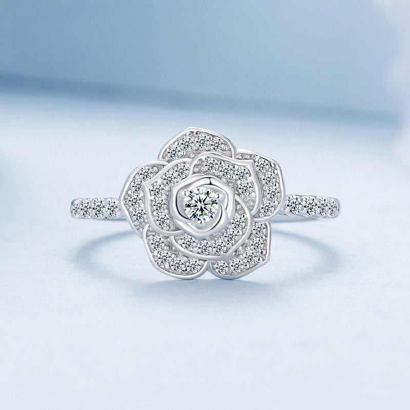 Rose Cubic Zirconia Flower Engagement Ring