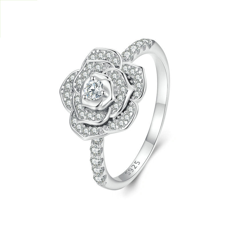 Rose Cubic Zirconia Flower Engagement Ring