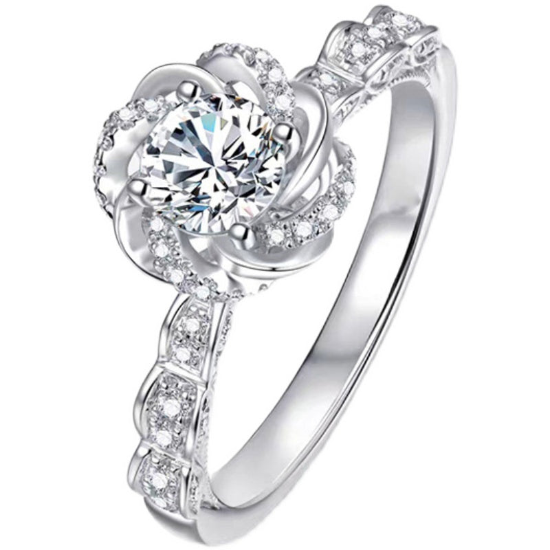 Sterling Silver Moissanite Flower Holding Engagement Ring