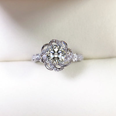 Sterling Silver Moissanite Flower Holding Engagement Ring