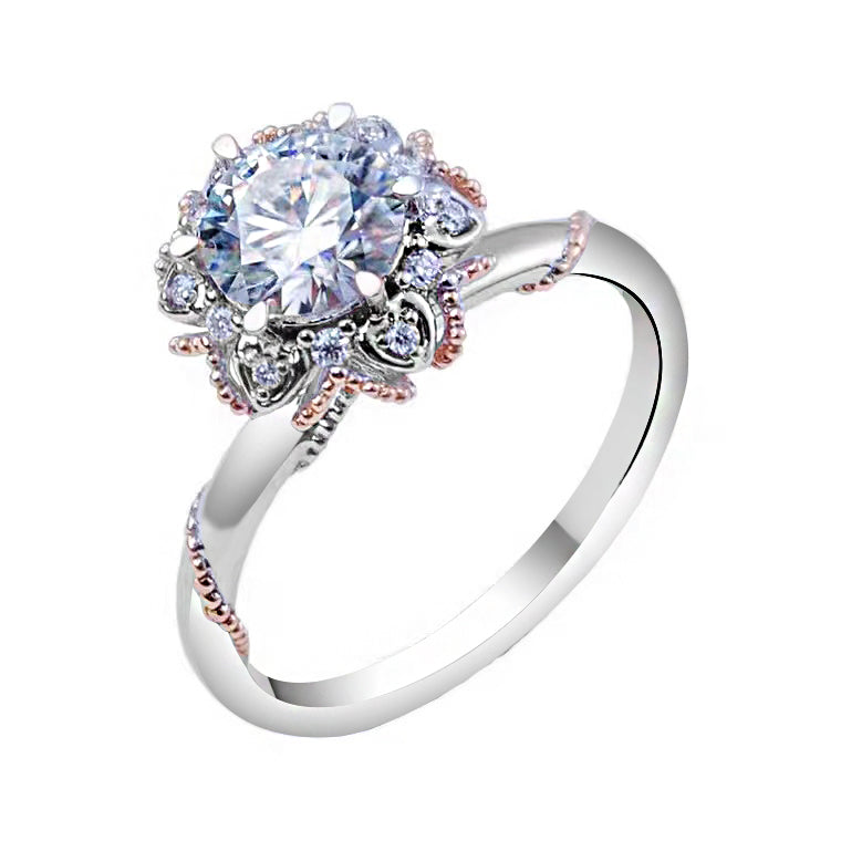 Sterling Slver Bouquet Double Color Ribbon Moissanite Engagement Ring