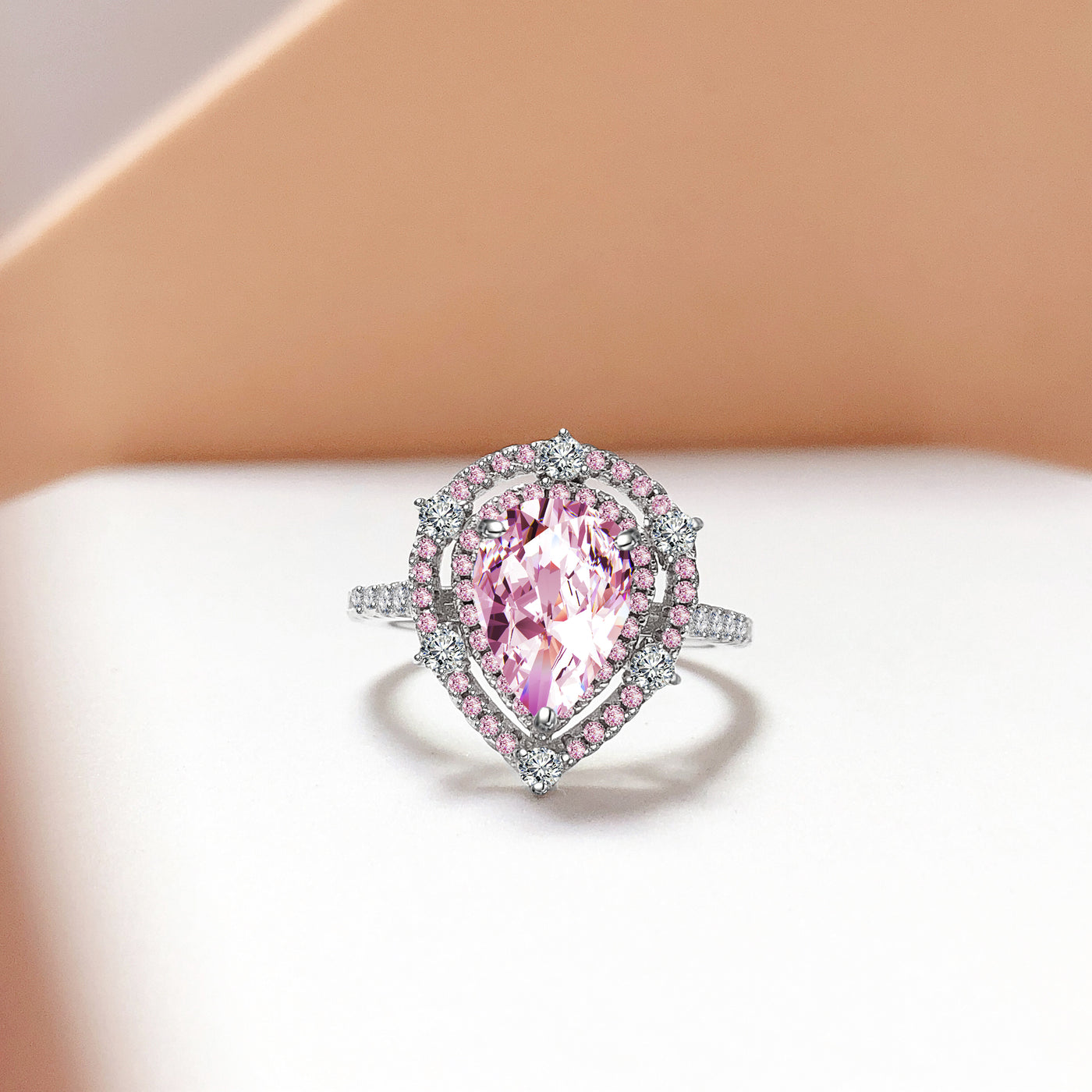 Pear Shaped Light Pink Engagement Ring