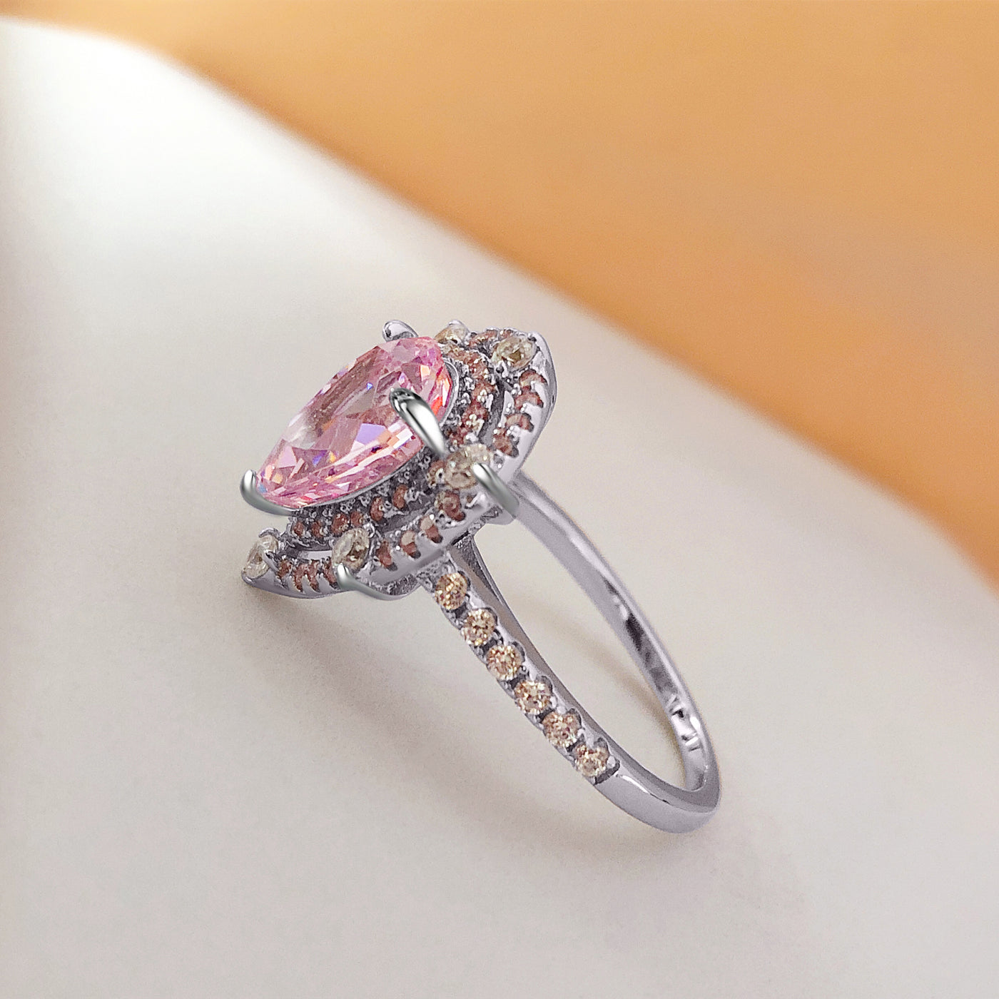 Pear Shaped Light Pink Engagement Ring