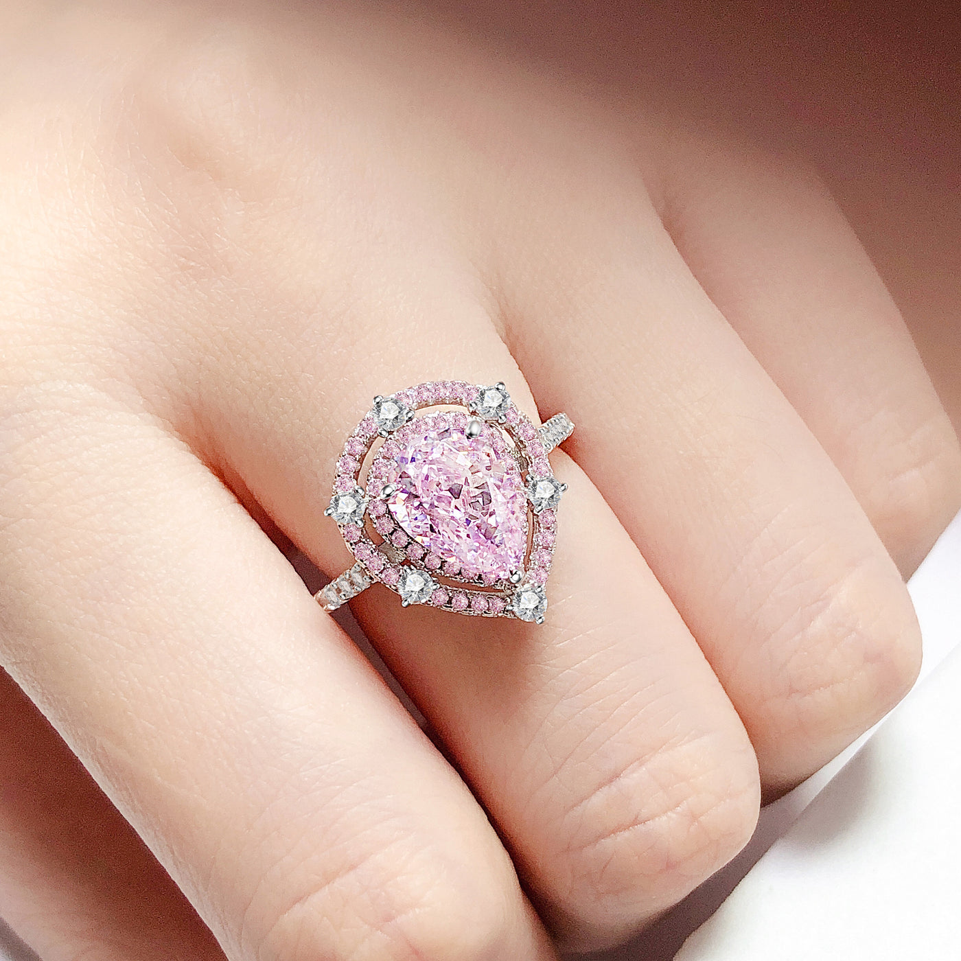 Pear Shaped Light Pink Engagement Ring