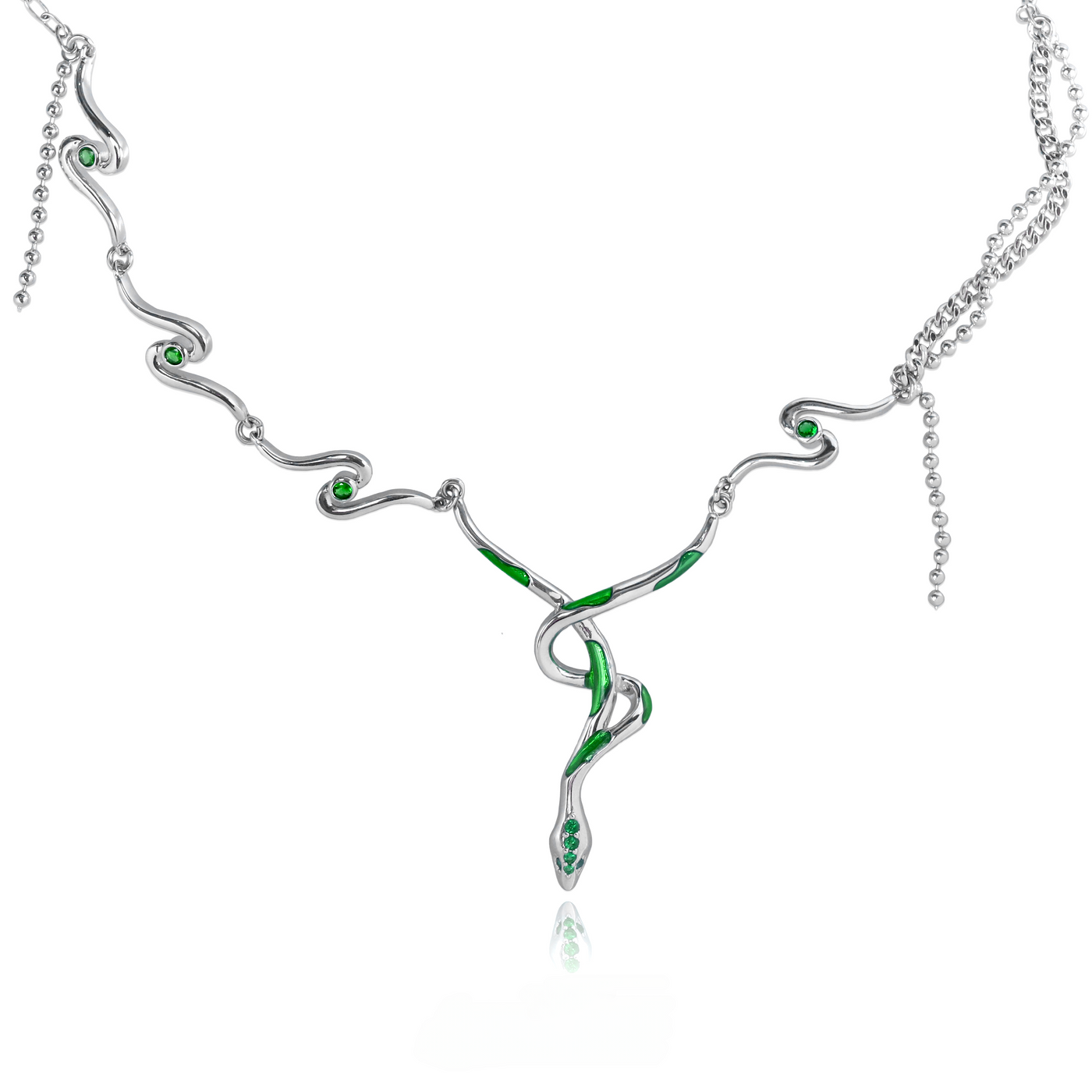 Green Snake Necklace for Women Adjustable Snake Necklace Cubic Zirconia Layered Long Chain