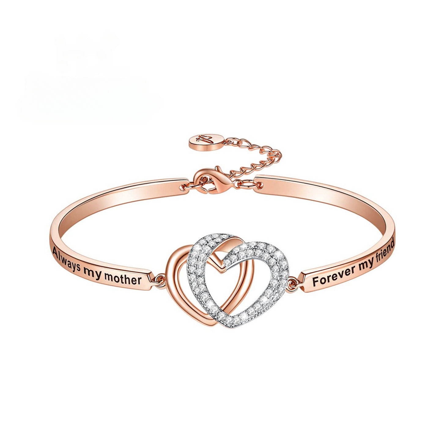 Rose Gold Plated Sterling Silver Two Hearts Together Bracelet