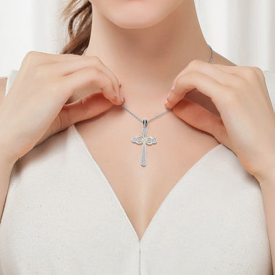 Sterling Silver Cubic Zirconia Classic Infinity Cross Pendant Necklace