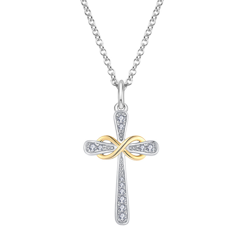 Sterling Silver Cubic Zirconia Classic Infinity Cross Pendant Necklace