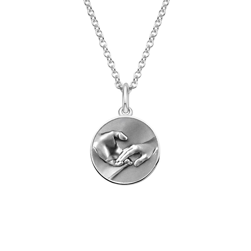 Sterling Silver Hand in hand coin Pendant Necklace