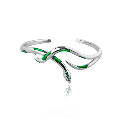 Sterling Silver Slytherin Fashion Green Snake Wrist Bracelet