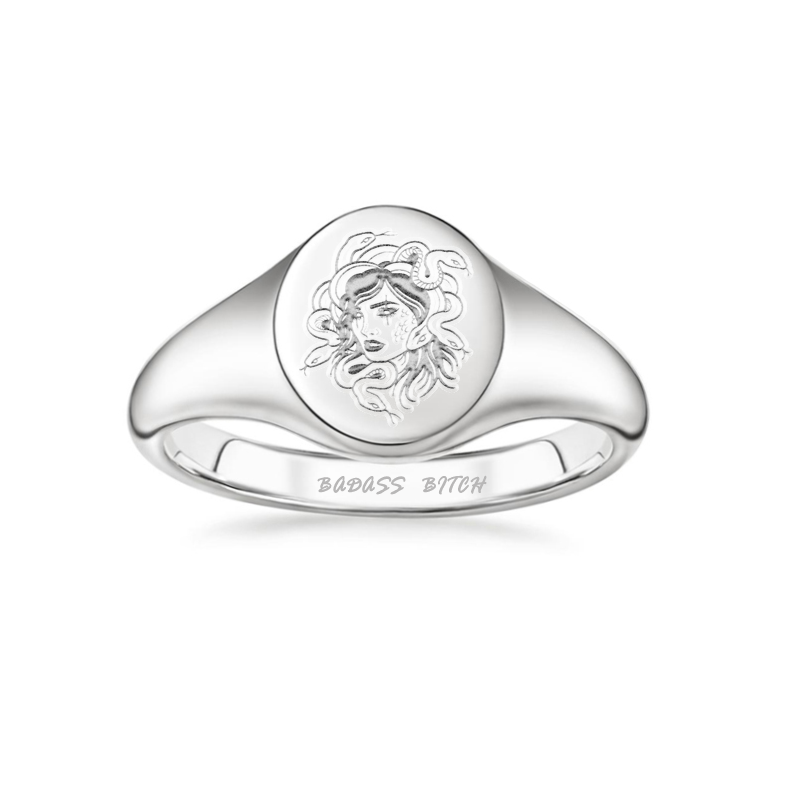 Sterling Silver Badass Bitch Medusa Signet Ring