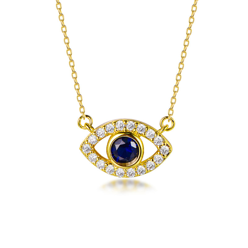 Blue Sapphire Evil Eye Gold Necklace