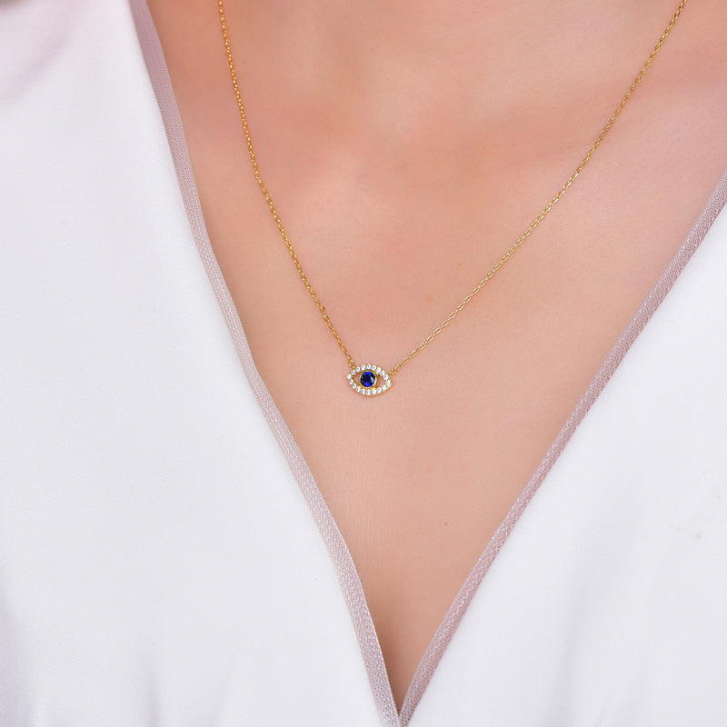 Blue Sapphire Evil Eye Gold Necklace