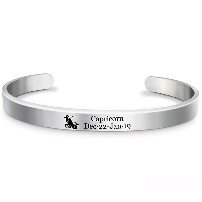 Sterling Silver Engraved Zodiac Cuff Bracelet