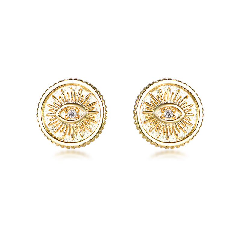 Cubic Zirconia Evil Eye Token Stud Earrings