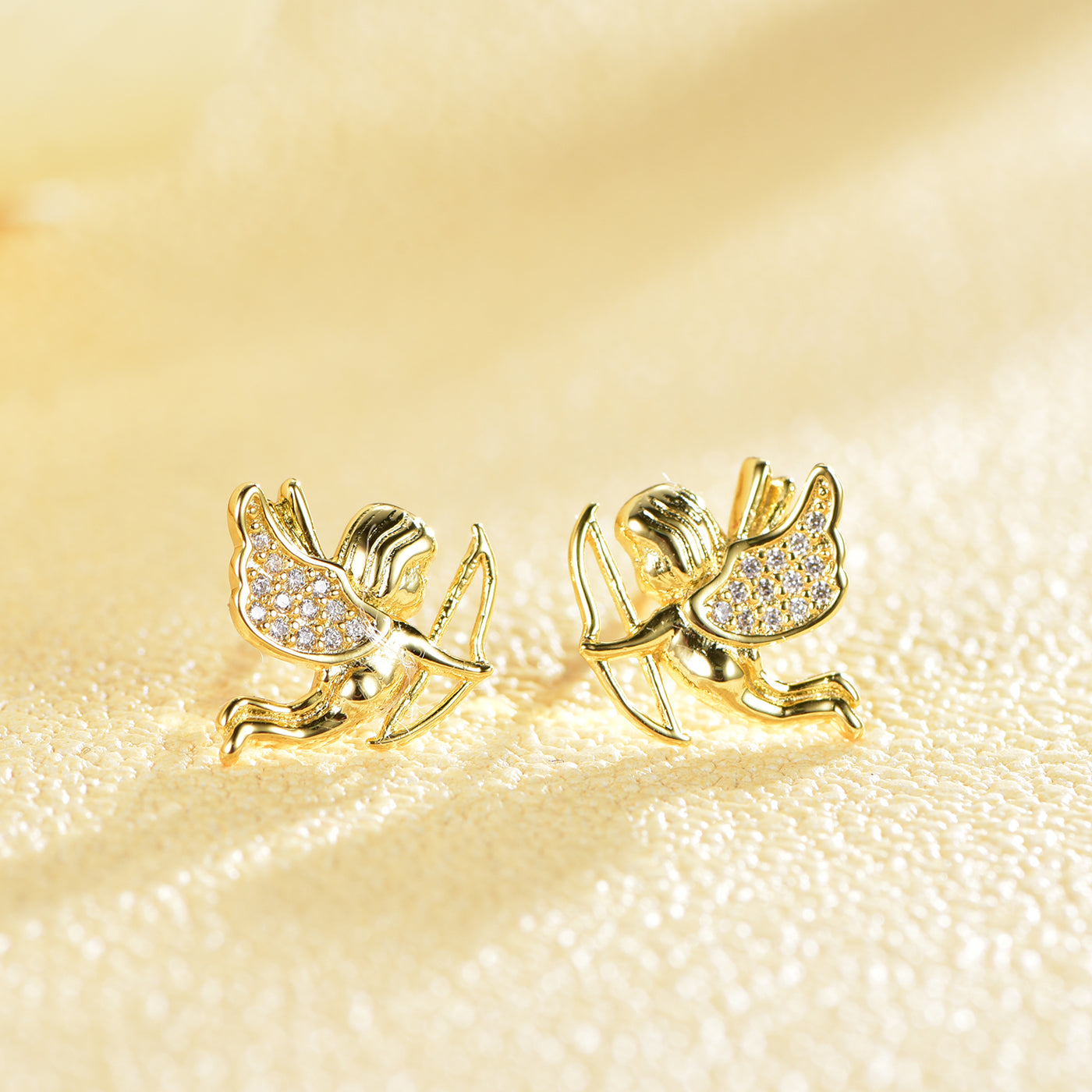 Sterling Silver Baby Angel Cupid Arrow Stud Earrings