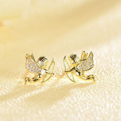 Sterling Silver Baby Angel Cupid Arrow Stud Earrings