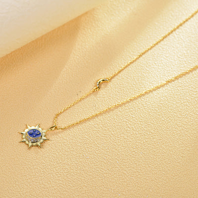 Dainty Sunburst Crescent Moon Stars Necklace