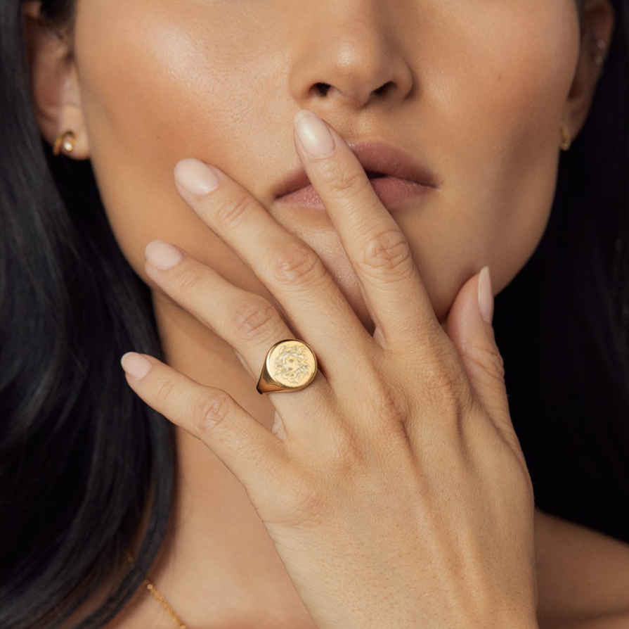 Gold Plated Sterling Silver Medusa Signet Ring