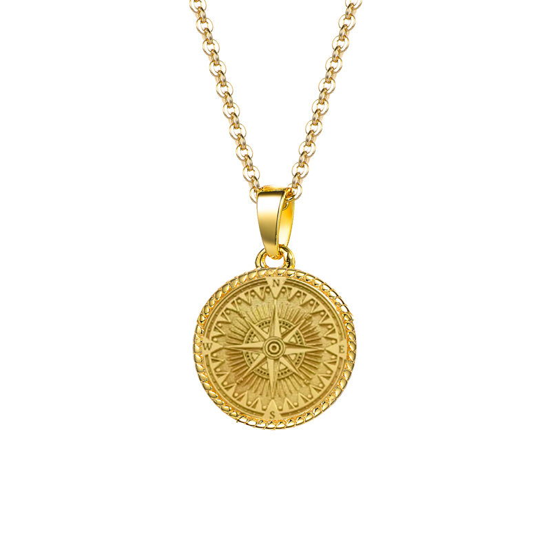 14K Solid Gold Plated Sterling Silver Compass Necklace