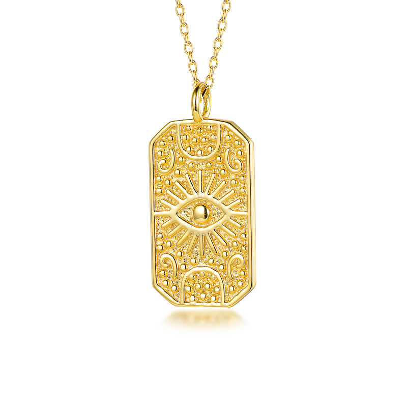 Gold Evil Eye Emblem Necklace Tarot Card Pendant Necklace