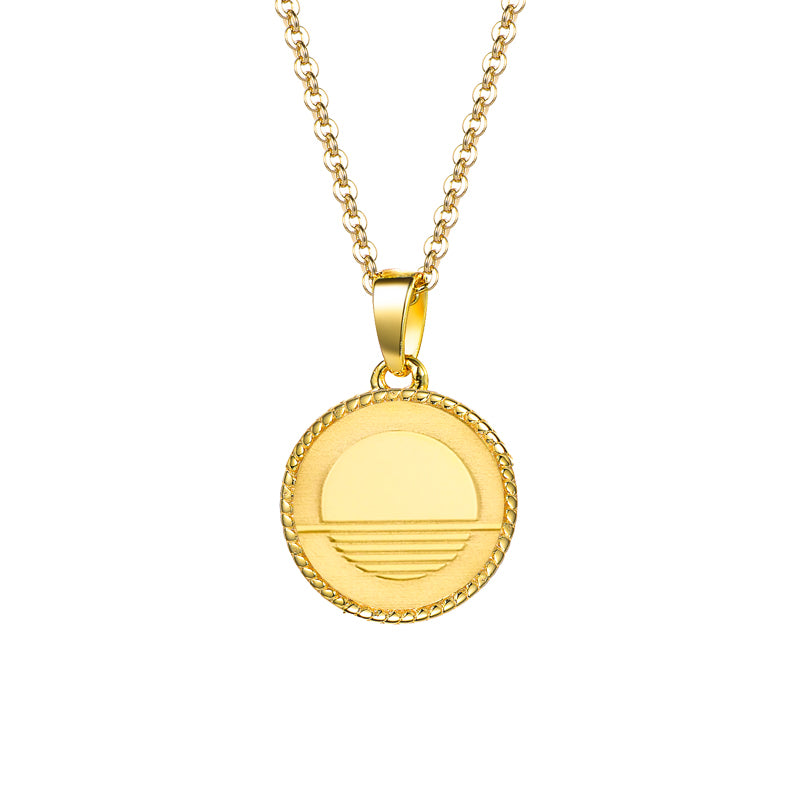 Dainty 14k Solid Gold Sunset and the sea Necklace