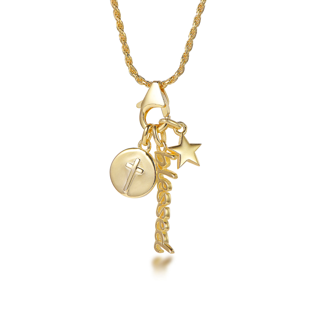 Gold Tag Blessed Necklace Cross And Star Talisman Necklace