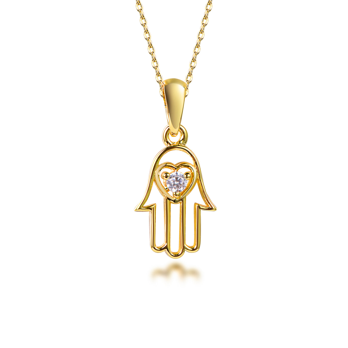 Gold Plated Sterling Silver Hamsa Evil Eye Pendant Necklace