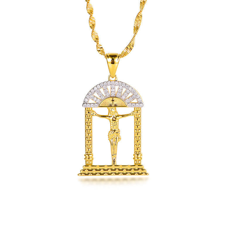 Golden Plated Sterling Silver Heavens Gate Crucified Jesus Necklace