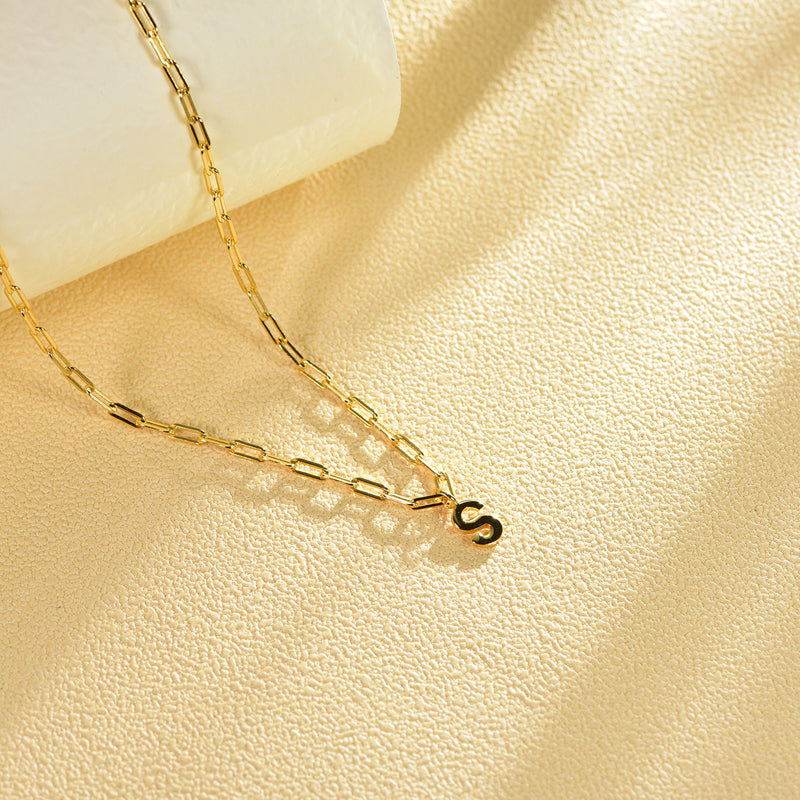 Initial Paper Clip Chain Gold S Pendant Necklace