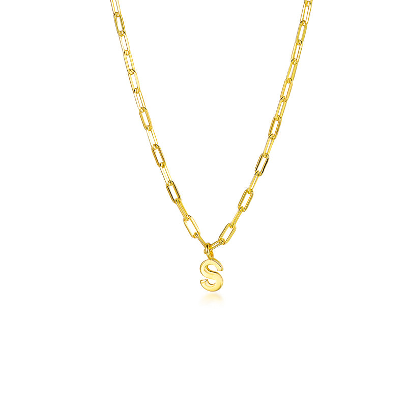 Initial Paper Clip Chain Gold S Pendant Necklace