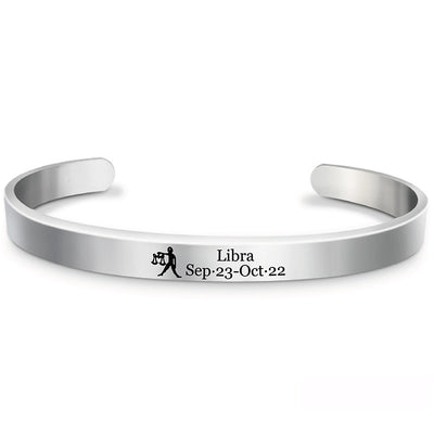 Sterling Silver Engraved Zodiac Cuff Bracelet