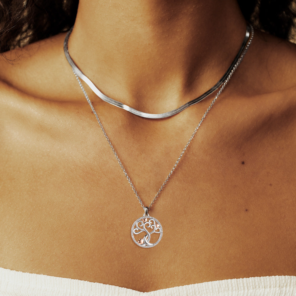 Sterling Silver Love Heart Tree of Life Necklace